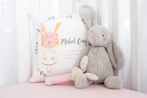 Pink Boho Bunny Birth Stat Cushion