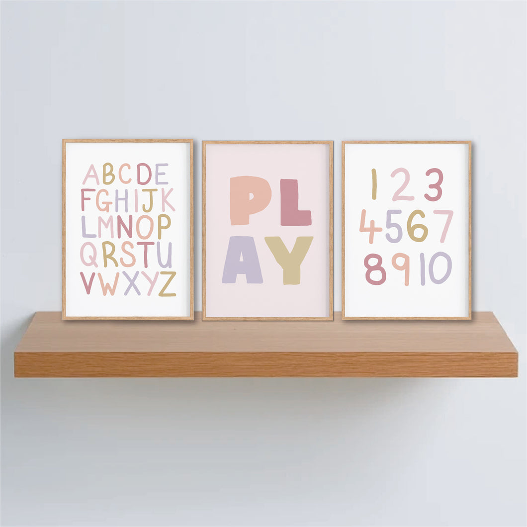 Pink Play All Day Playroom Instant Download Set of 3 - Happy Joy Decor