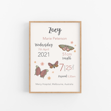 Load image into Gallery viewer, Boho Butterfly Personalised Birth Print - Happy Joy Decor
