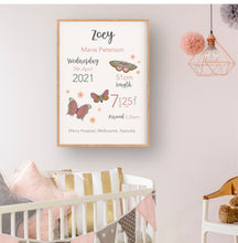Load image into Gallery viewer, Boho Butterfly Personalised Birth Print - Happy Joy Decor
