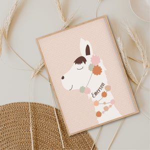 Boho Llama Personalised Print - Boho Kids Bedroom Decor - Happy Joy Decor