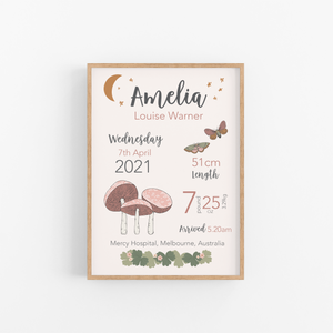 Mushroom Personalised Birth Print - Happy Joy Decor