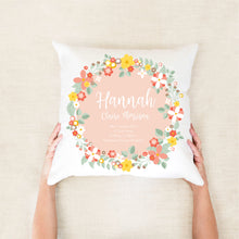 Load image into Gallery viewer, Peach Bouquet Birth Stat Cushion
