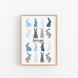 Blue Bunny Silhouette Personalised Print