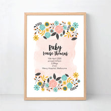 Load image into Gallery viewer, Bright Botanical Flower Personalised Birth Print - Happy Joy Decor
