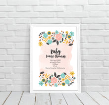 Load image into Gallery viewer, Bright Botanical Flower Personalised Birth Print - Happy Joy Decor

