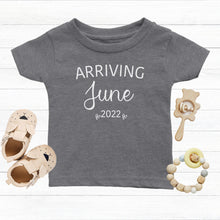 Load image into Gallery viewer, Arriving Soon Baby Announcement Baby Tshirt - Happy Joy Decor
