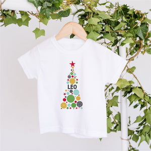 Bauble Christmas Tree Personalised Tee - Personalised Kids Christmas Tee - Happy Joy Decor