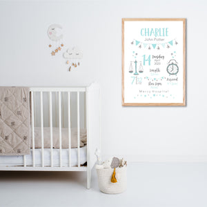 Classic Birth Stat Print - Newborn Gift - happy Joy Decor