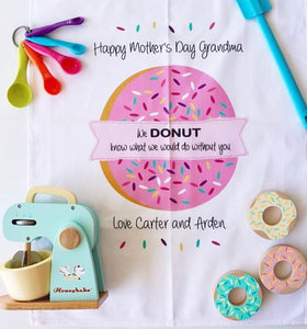 Pink Donut Personalised Tea Towel - Happy Joy Decor