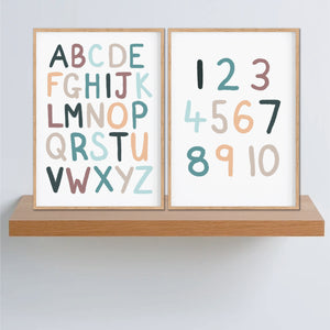 Blues Alphabet & Number Print - kids playroom prints - Happy Joy Decor