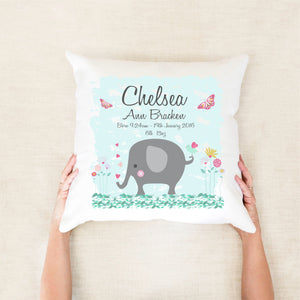 Cute Elephant Birth Stat Cushion