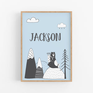 Explorer Bear Personalised Print - Boys Name Print - Happy Joy Decor