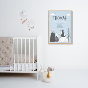 Explorer Bear Birth Stat Print - Boy Nursery Wall Decor - Happy Joy Decor