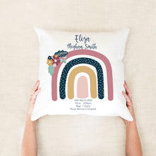 Load image into Gallery viewer, Floral Rainbow Birth Stat Cushion
