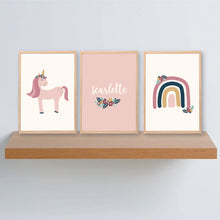 Load image into Gallery viewer, Floral Rainbow Unicorn Personalised Print Set - Happy Joy Decor
