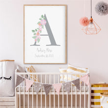 Load image into Gallery viewer, Floral Letter Personalised Birth Print - Happy Joy Decor
