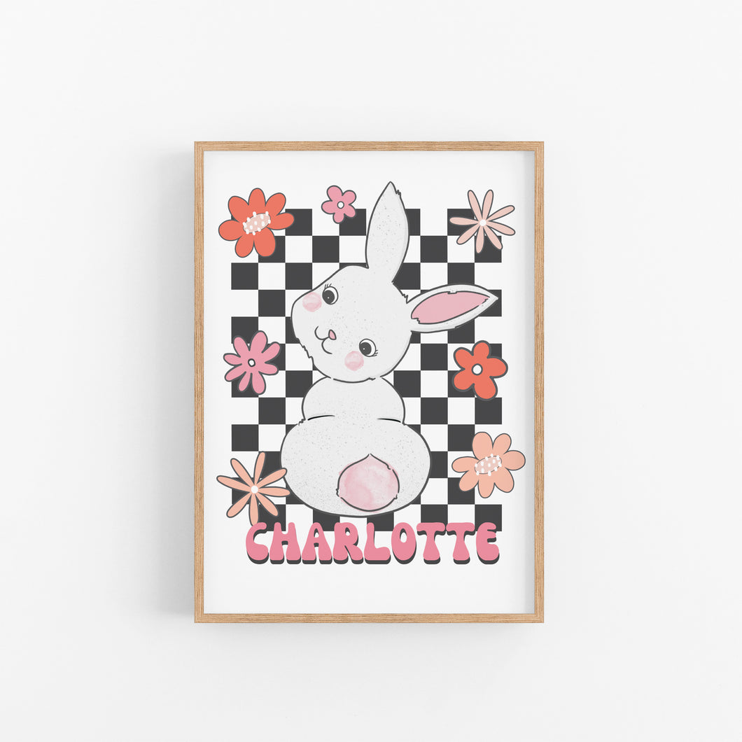 Retro Daisy Bunny Personalised Print