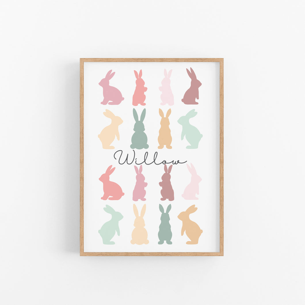 Girls Bunny Silhouette Personalised Print