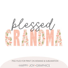 Load image into Gallery viewer, Peach Floral Blessed Grandma png Sublimation - Happy Joy Graphics
