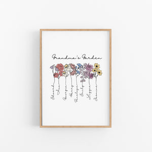 Grandma's Garden Birth Flower Personalised Print