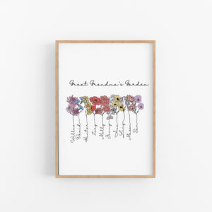Grandma's Garden Birth Flower Personalised Print
