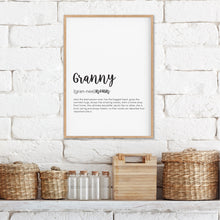 Load image into Gallery viewer, Granny Definition Print - Gifts For Grandparents - Happy Joy Decor 
