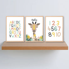 Load image into Gallery viewer, Giraffe Personalised Alphabet &amp; Number Print Set - Name Prints - Happy Joy Decor
