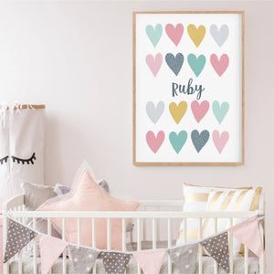 Heart Personalised Print - Girls bedroom Wall Decor - Happy Joy Decor