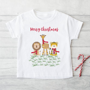 Jungle Animal Christmas Personalised Tee - Kids Personalised  Christmas Tee - Happy Joy Decor