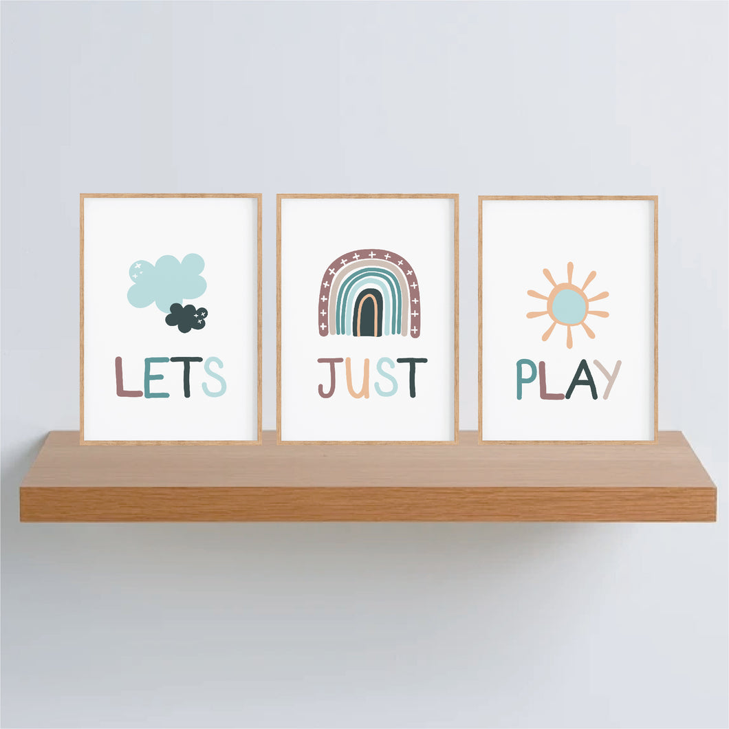 Let's Just Play Wall Art Set - Playroom Prints - Happy Joy Decor