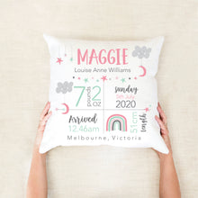 Load image into Gallery viewer, Mint Pink Star And Moon Birth Stat Cushion
