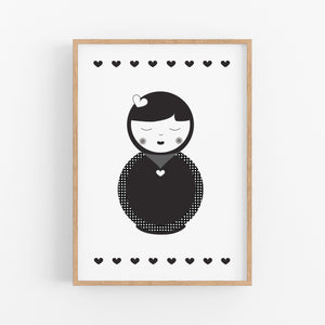 Babushka Heart Print - monochrome kids prints - Happy Joy Decor