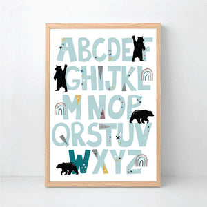 Alphabet mountain Bear Personalised Print - Boys wall Art - Happy Joy Decor