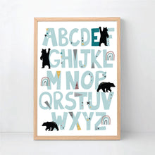 Load image into Gallery viewer, Alphabet mountain Bear Personalised Print - Boys wall Art - Happy Joy Decor
