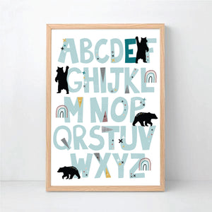 Alphabet mountain Bear Personalised Print - Boys wall Art - Happy Joy Decor