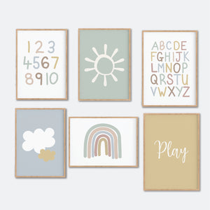 Neutral Playroom Instant Download Set of 6 - Happy Joy Decor