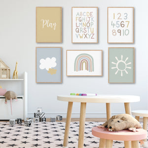 Neutral Playroom Instant Download Set of 6 - Happy Joy Decor