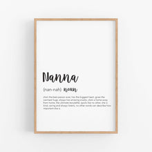 Load image into Gallery viewer, Nanna Definition Print - Gifts for grandparents - Happy Joy Decor
