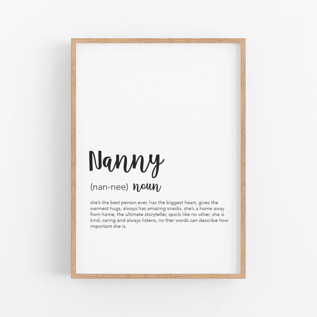 Nanny Definition Print - Gifts For Grandparents - Happy Joy Decor