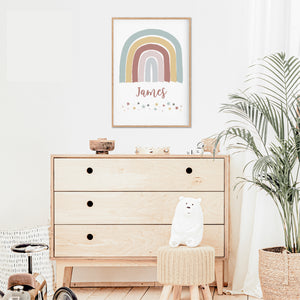 Neutral Rainbow Personalised Print - Neutral Nursery Personalised Wall prints - Happy Joy Decor