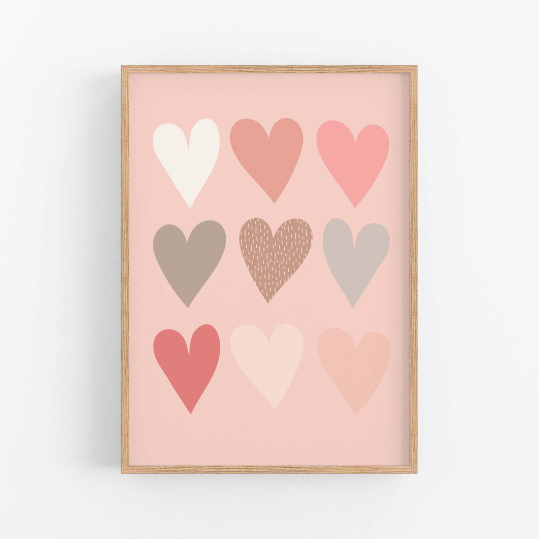Peach Hearts Print - Girls Nursery Prints - Happy Joy Decor