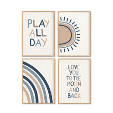 Load image into Gallery viewer, Blue Playroom Instant Download Set of 4 - Kids Playroom Printables - Happy Joy Decor
