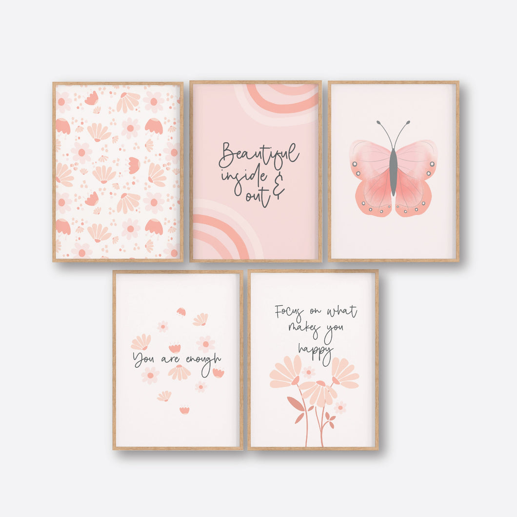 Peach Floral Positivity Printable Set of 6