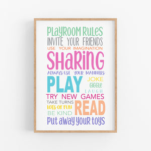Rainbow Playroom Rules Wall Print - Girls wall art - Happy Joy Decor
