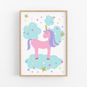 Rainbows & Unicorn Print Set - Girls Bedroom Nursery Prints - Happy Joy Decor