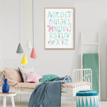 Load image into Gallery viewer, Rainbow Unicorn Alphabet Personalised Print - girls playroom wall art - Happy Joy Decor
