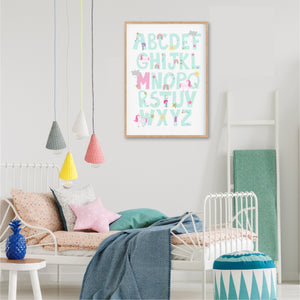 Rainbow Unicorn Alphabet Personalised Print - girls playroom wall art - Happy Joy Decor