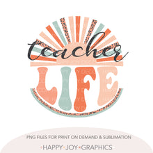 Load image into Gallery viewer, Retro Teacher Life png file - Happy Joy Graphics
