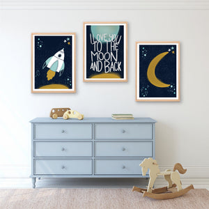 Rocket Ship and Space Instant Download Set - Kids Bedroom Nursery Printables - Happy Joy Decor